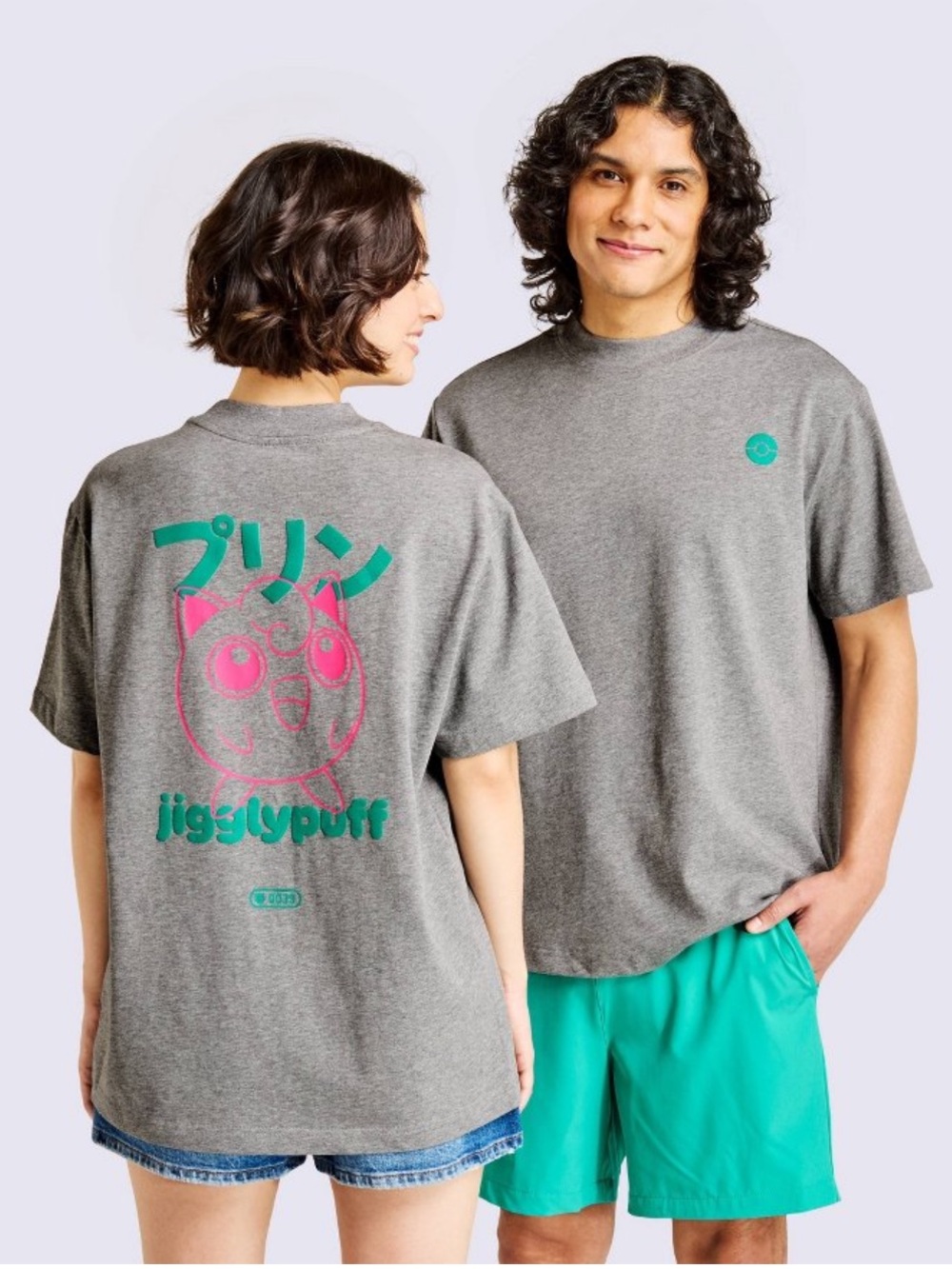 Adult Jigglypuff Graphic Tee - Gray with Pink & Teal Print